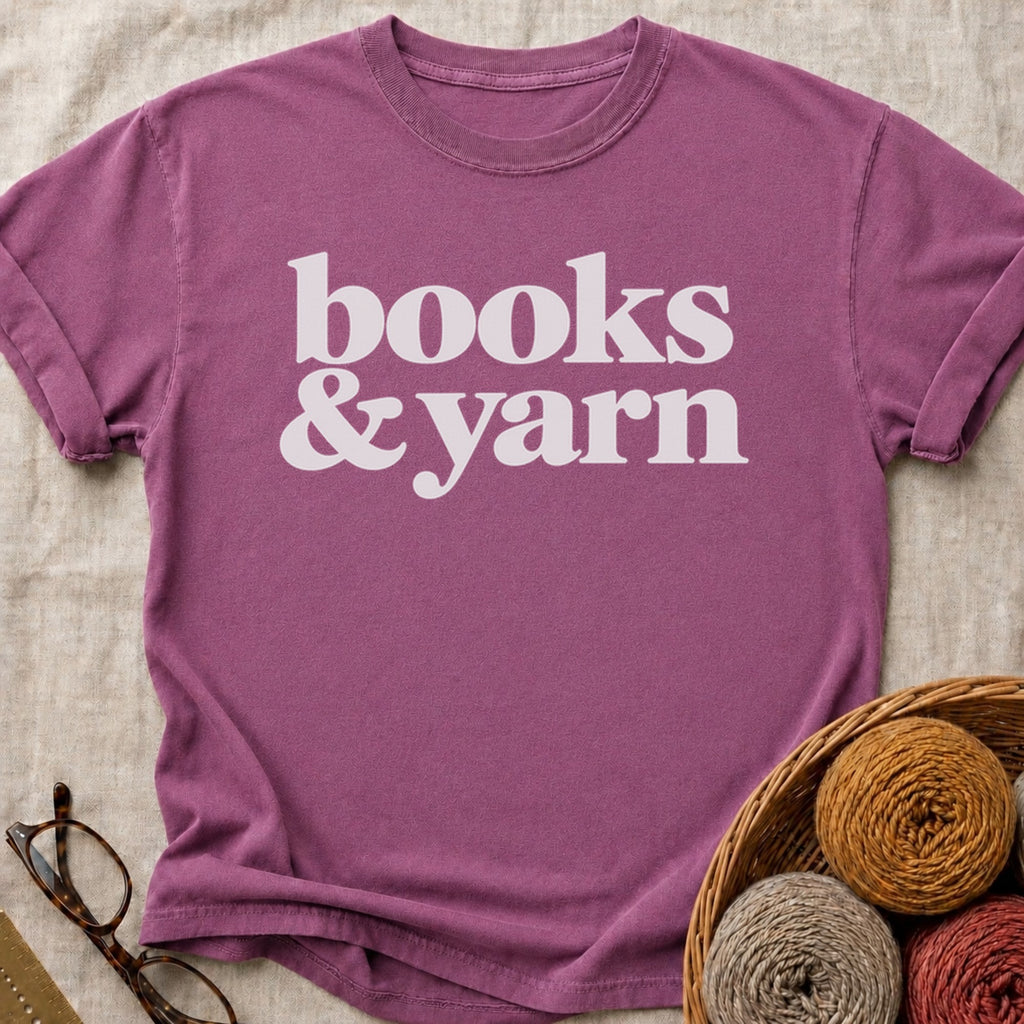 Books And Yarn T-Shirt in Berry