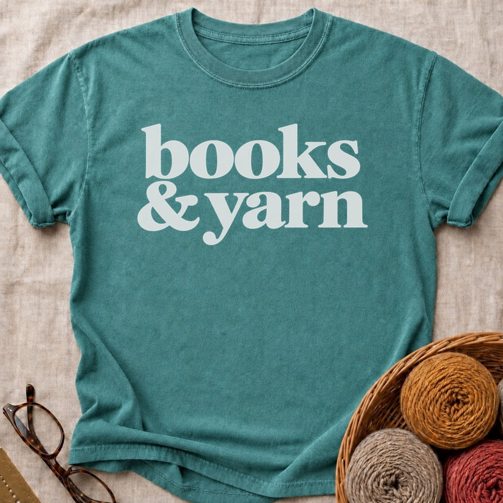 Books And Yarn T-Shirt in Blue Spruce