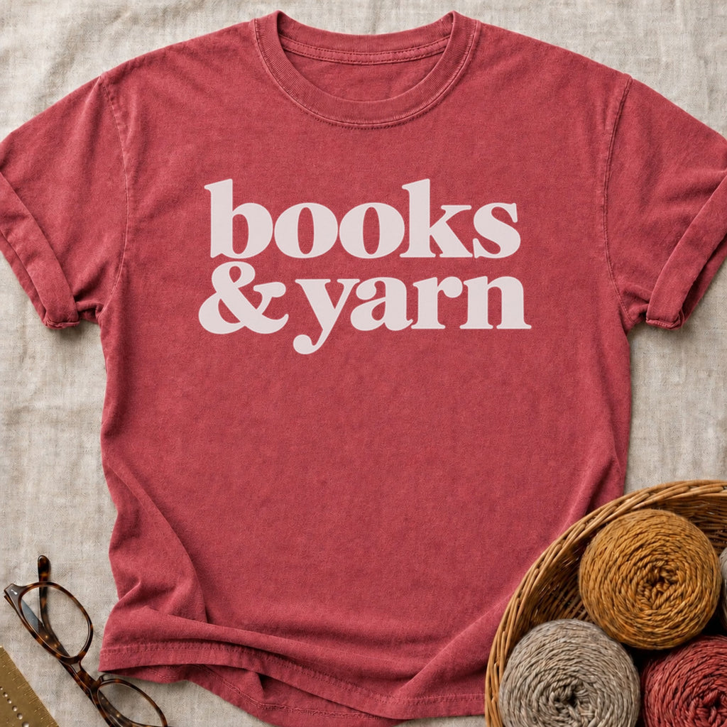 Books And Yarn T-Shirt in Brick