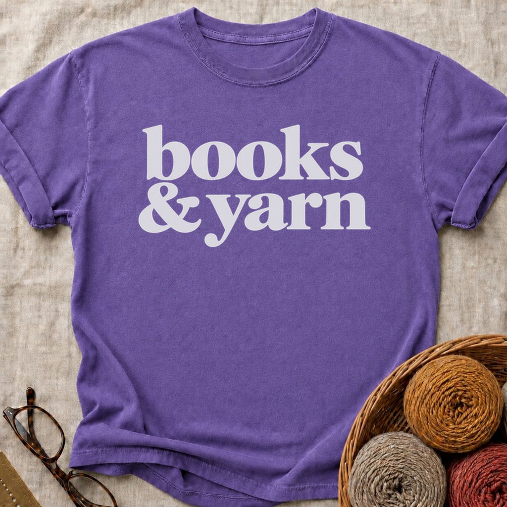 Books And Yarn T-Shirt in Grape