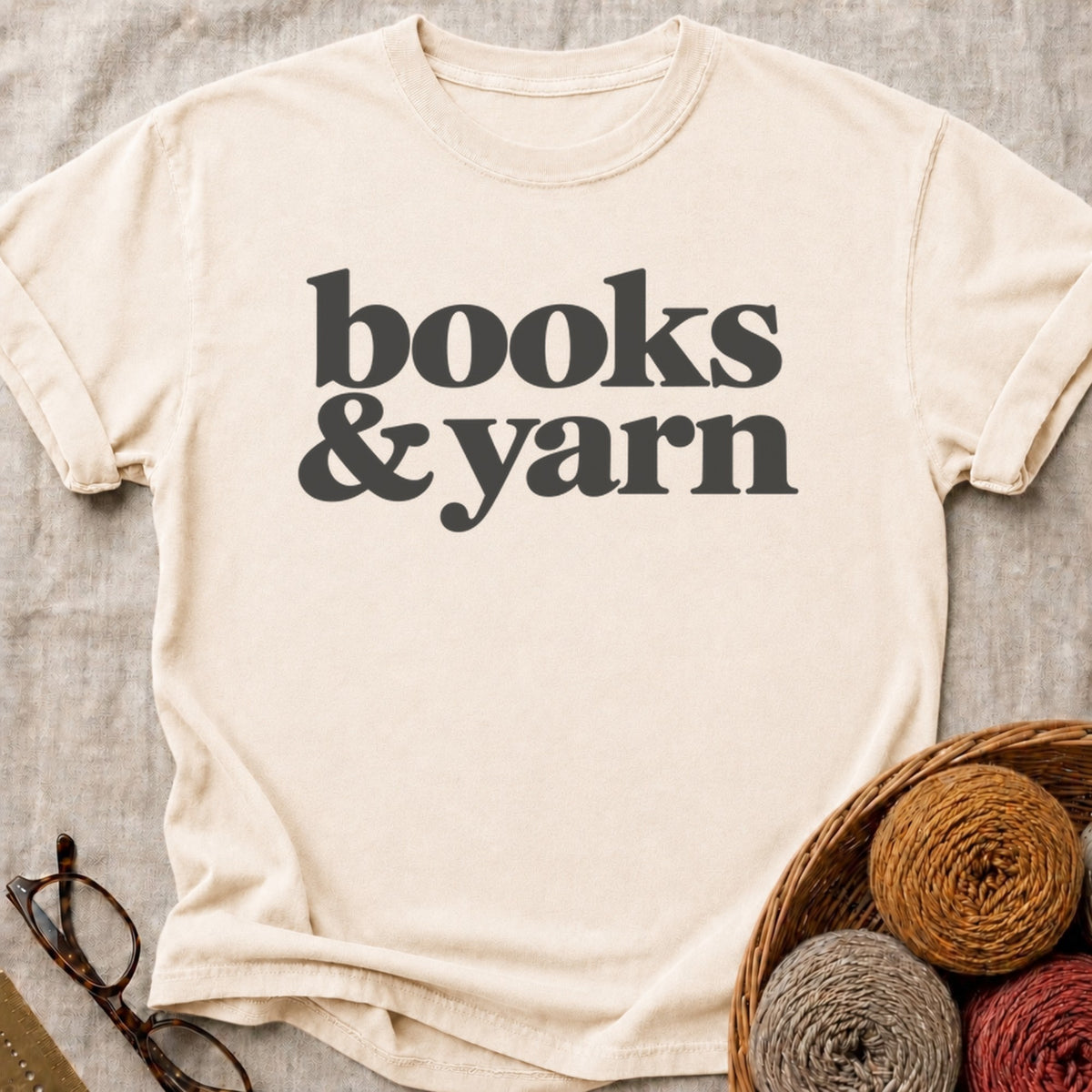 Books And Yarn T-Shirt in Ivory