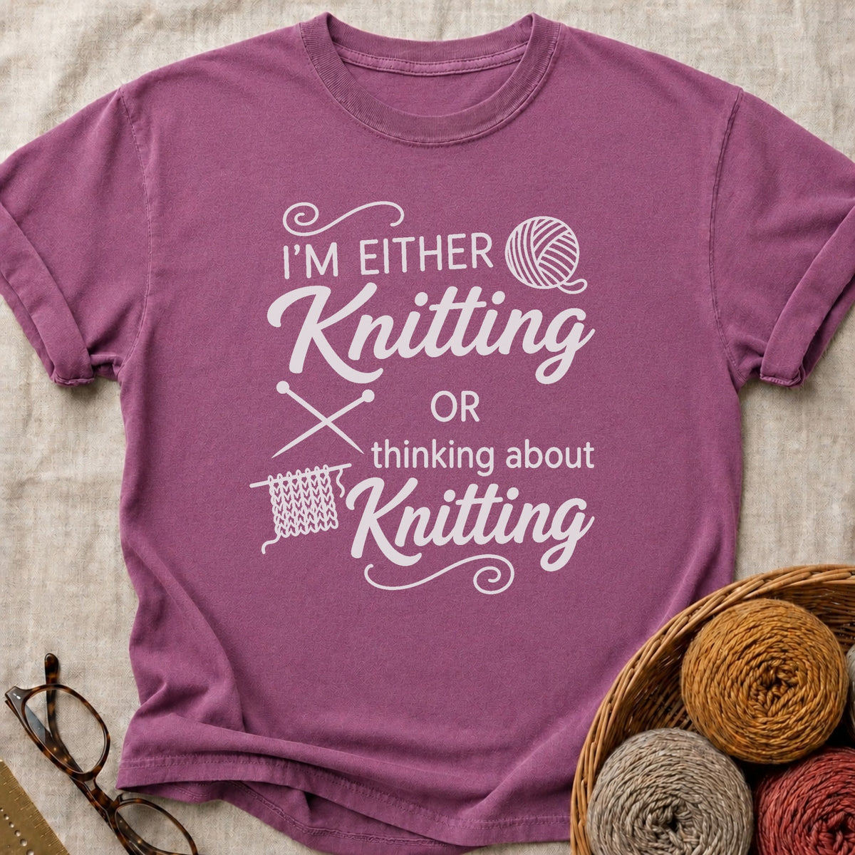 Either Knitting T-Shirt in Berry
