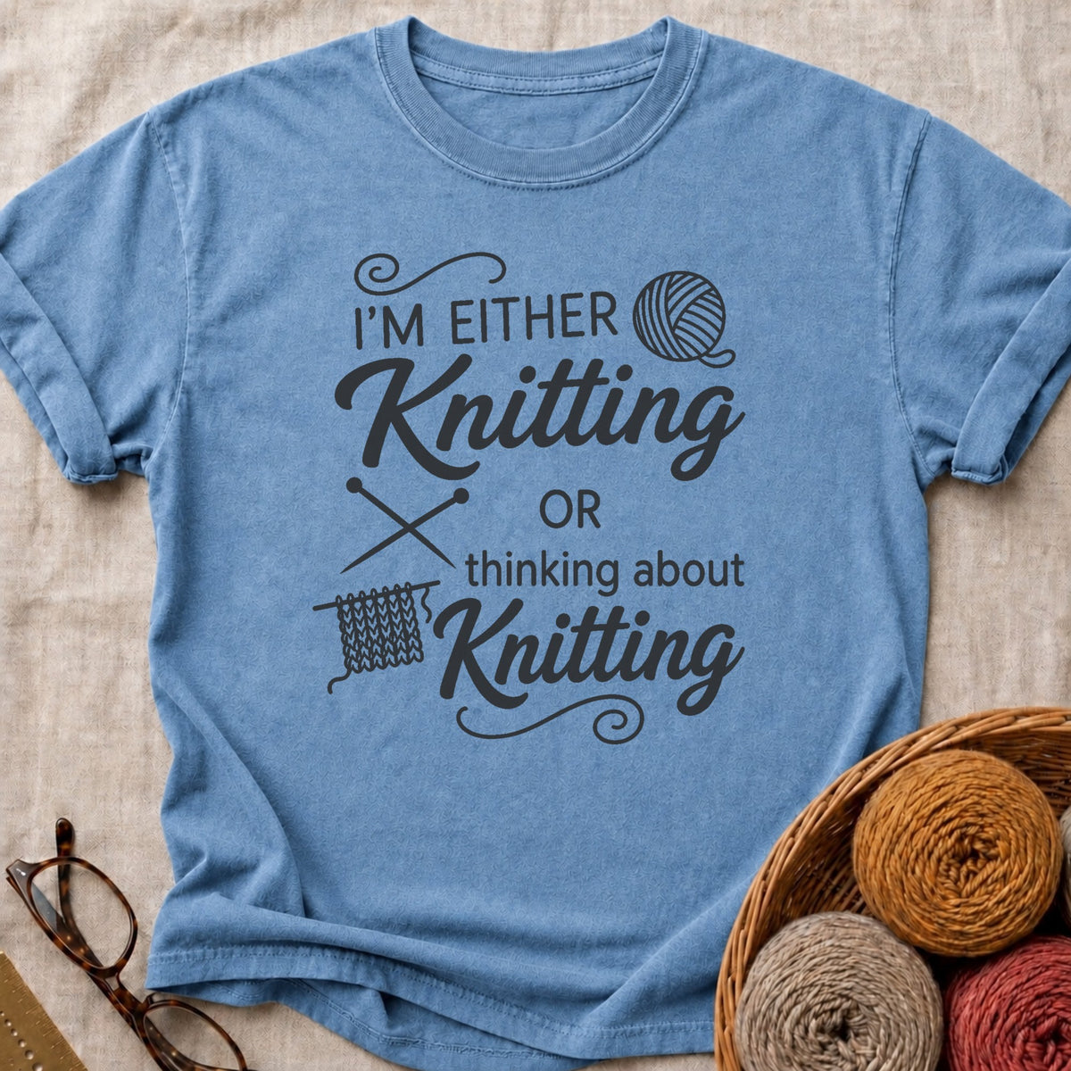 Either Knitting T-Shirt in Blue Jean
