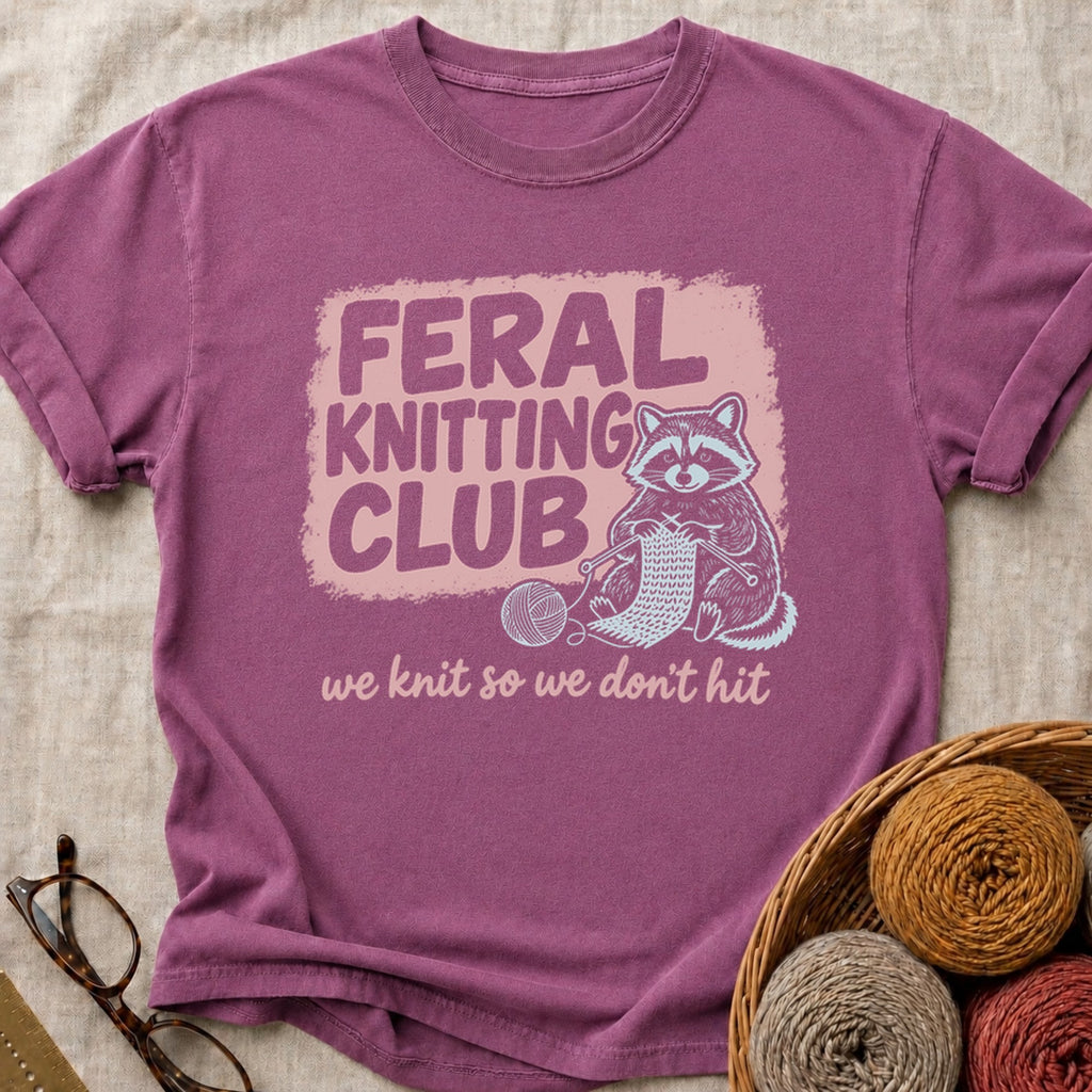 Feral Knitting Club T-Shirt in Berry