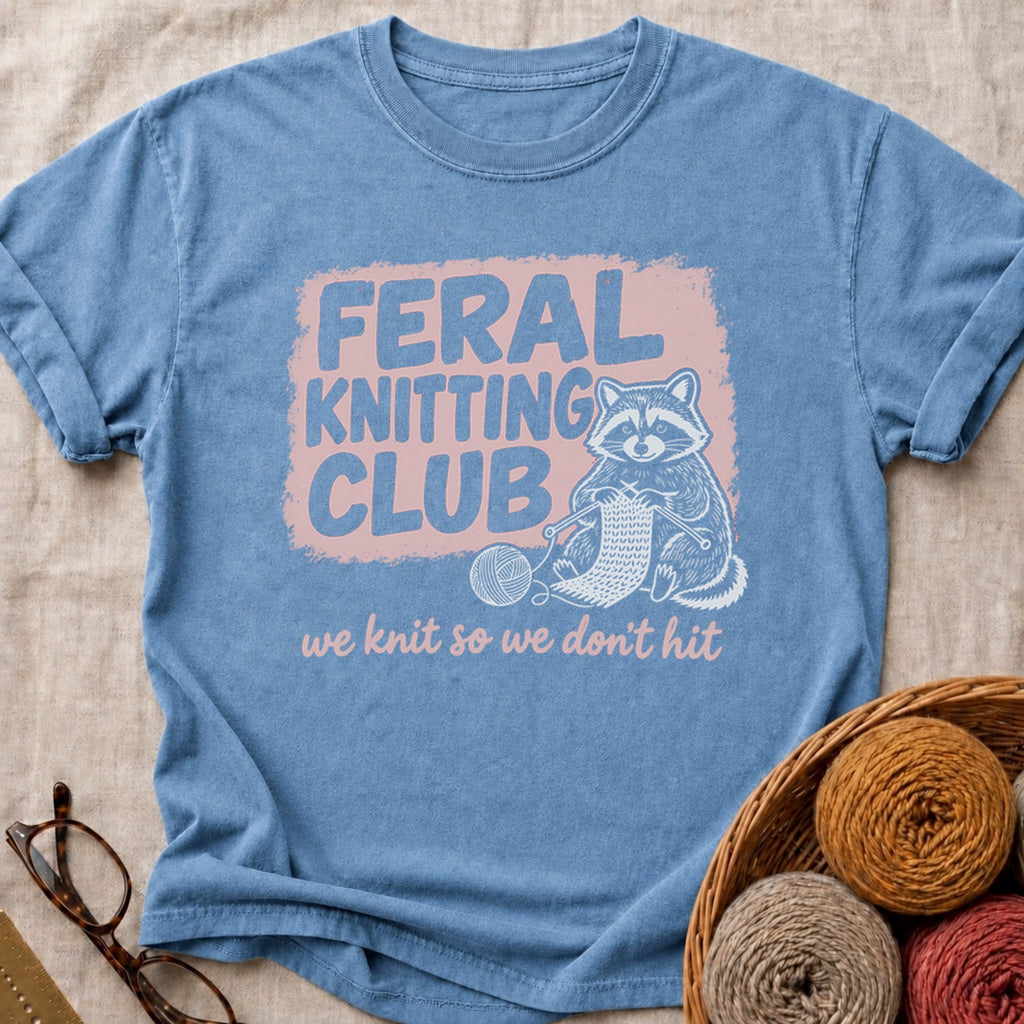 Feral Knitting Club T-Shirt in Blue Jean