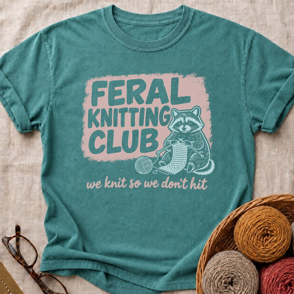 Feral Knitting Club T-Shirt in Blue Spruce
