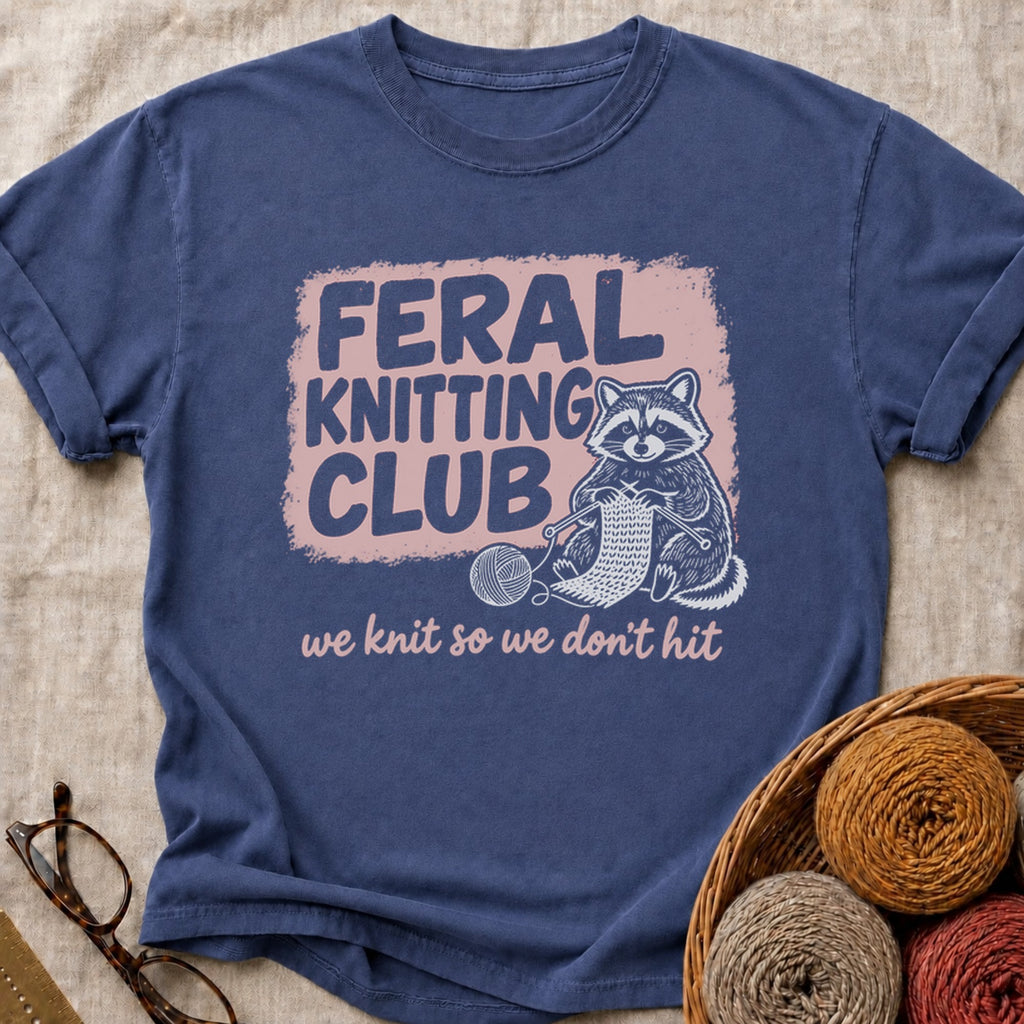 Feral Knitting Club T-Shirt in True Navy