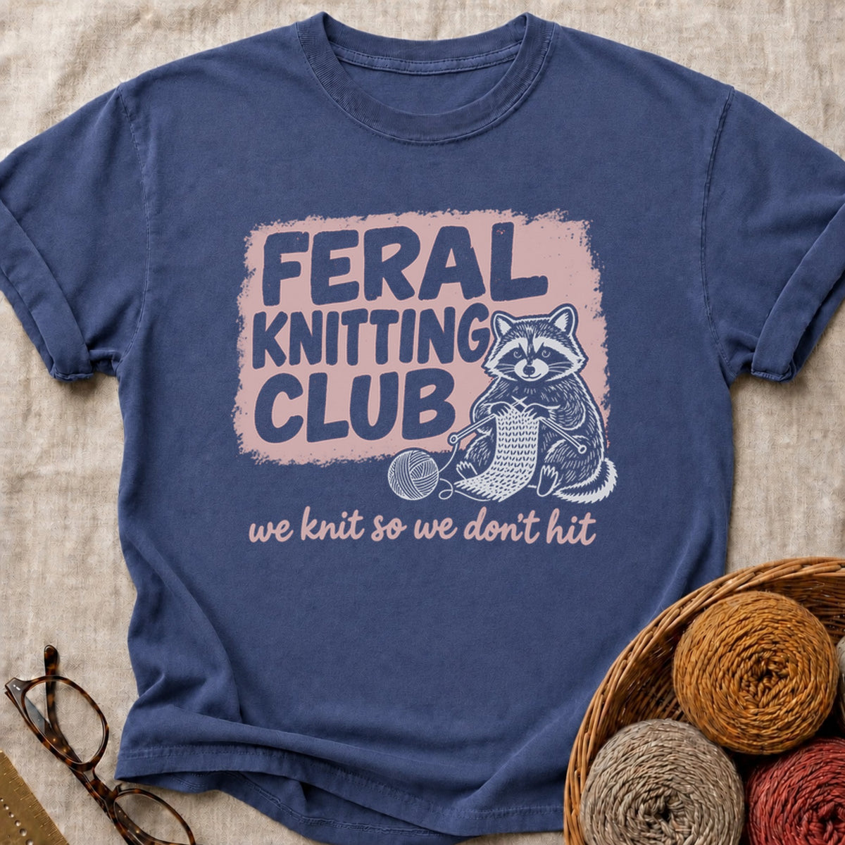 Feral Knitting Club T-Shirt in True Navy