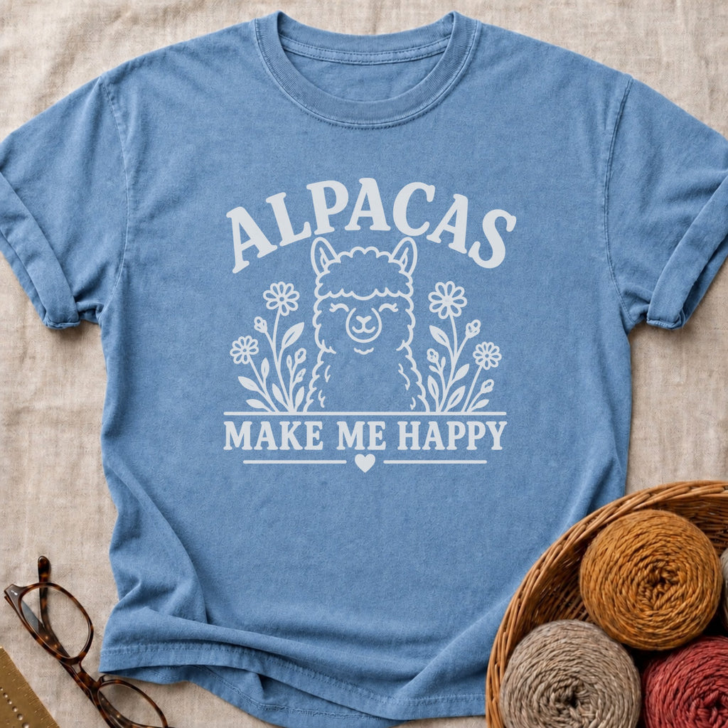 Happy Alpacas T-Shirt in Blue Jean