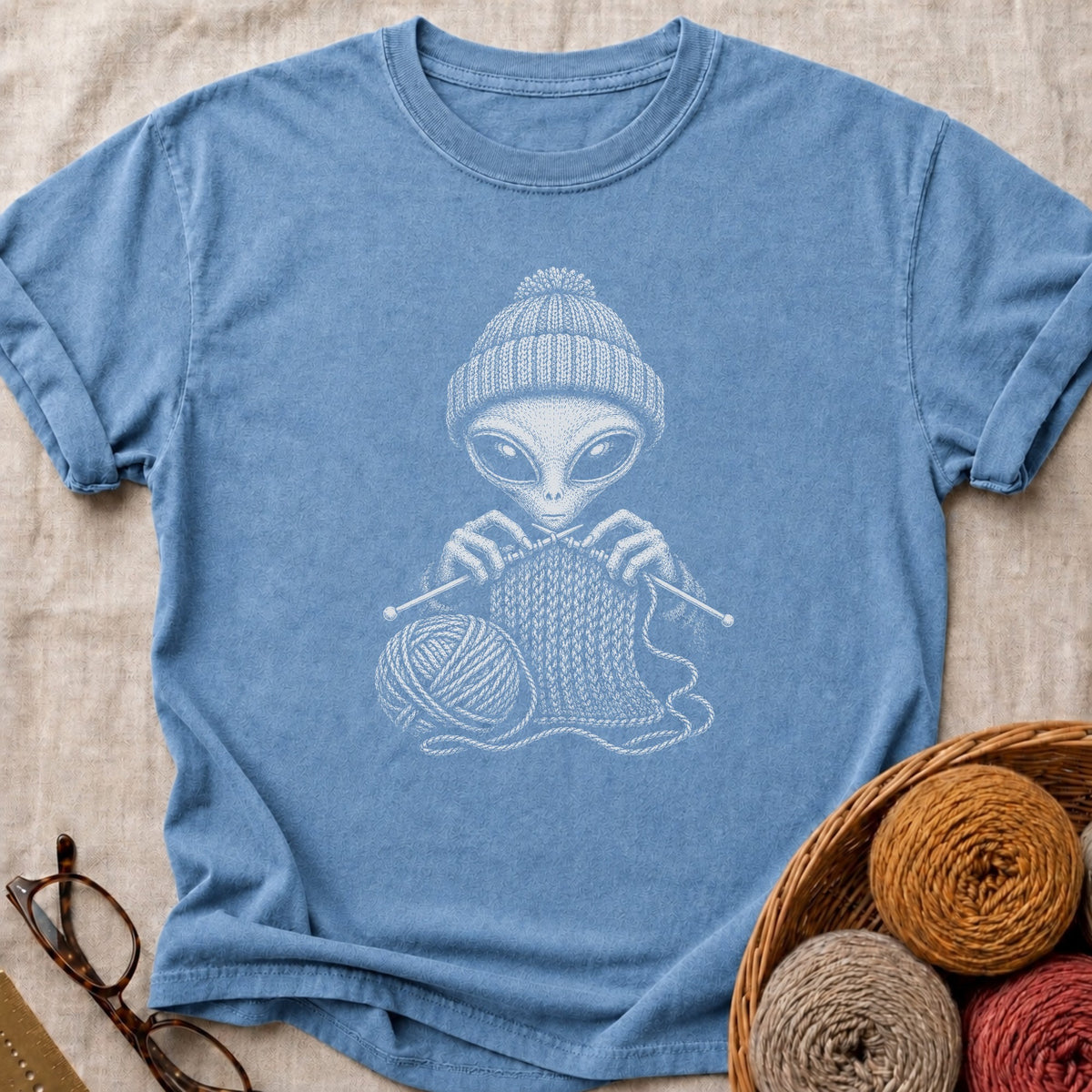 Knit Alien T-Shirt in Blue Jean