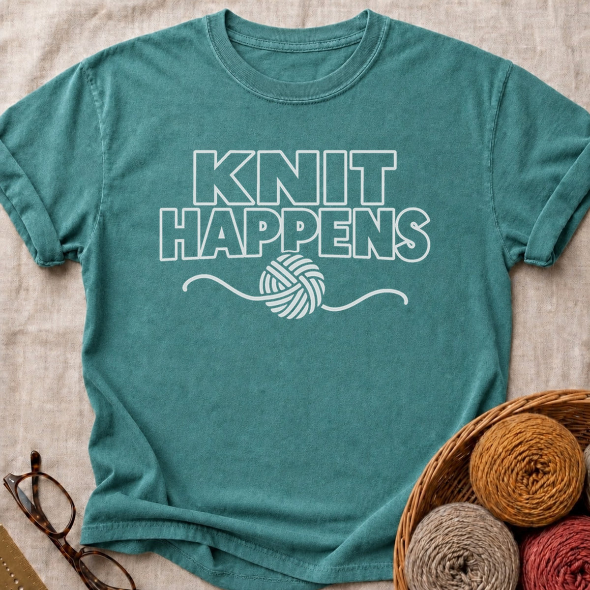 Knit Happens Yarn T-Shirt in Blue Spruce