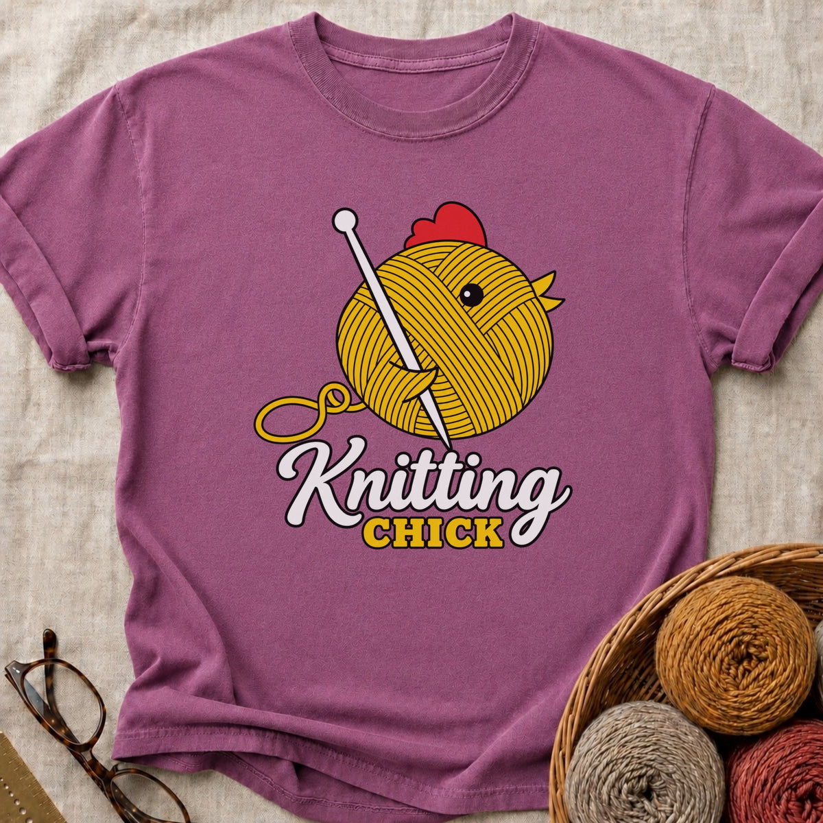 Knitting Chick T-Shirt in Berry