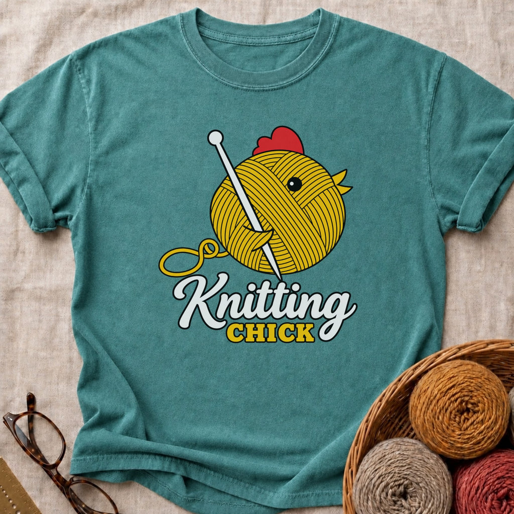 Knitting Chick T-Shirt in Blue Spruce