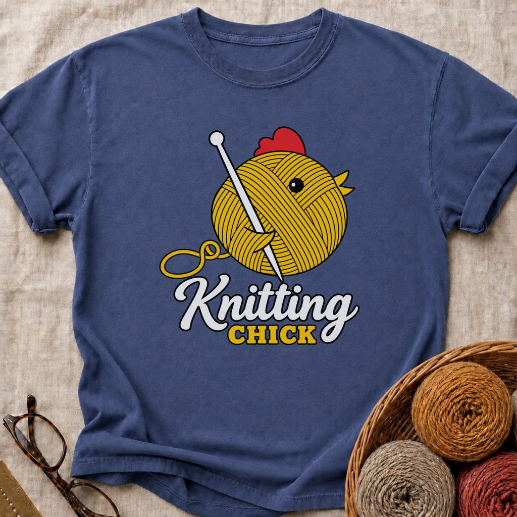 Knitting Chick T-Shirt in True Navy