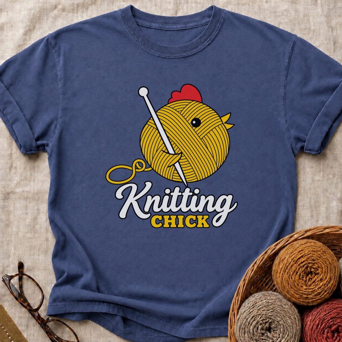 Knitting Chick T-Shirt in True Navy