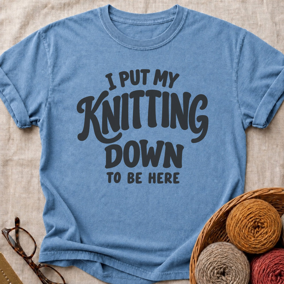 Knitting Down T-Shirt in Blue Jean