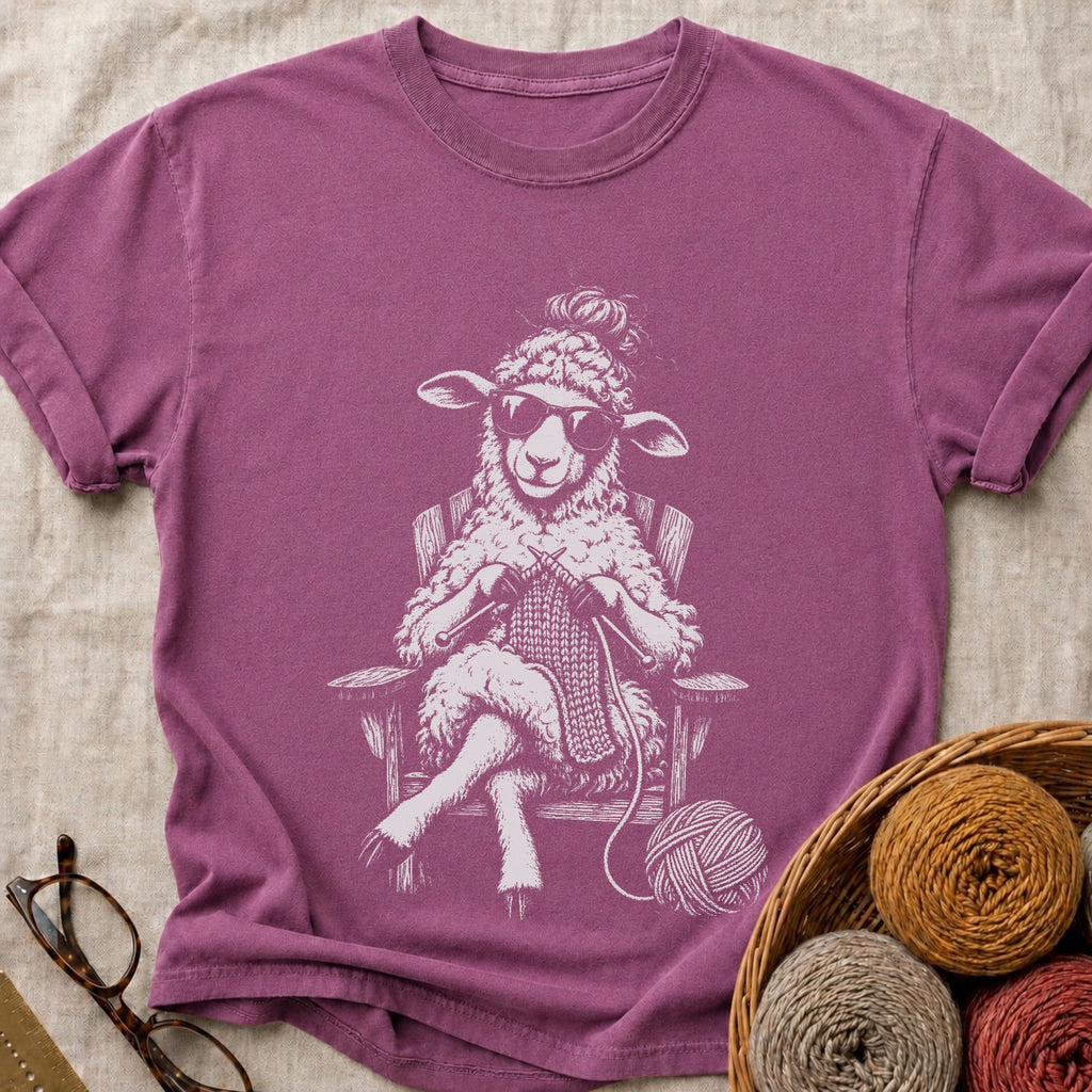 Knitting Sheep T-Shirt in Berry