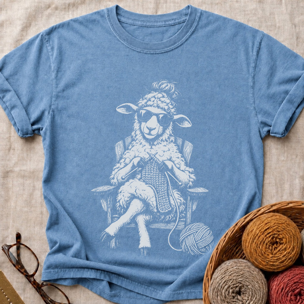 Knitting Sheep T-Shirt in Blue Jean
