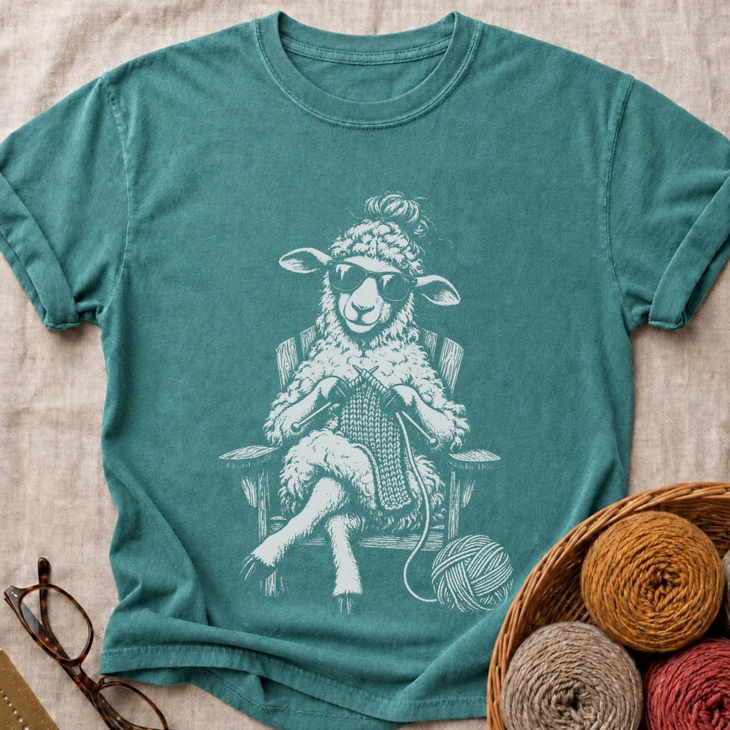 Knitting Sheep T-Shirt in Blue Spruce