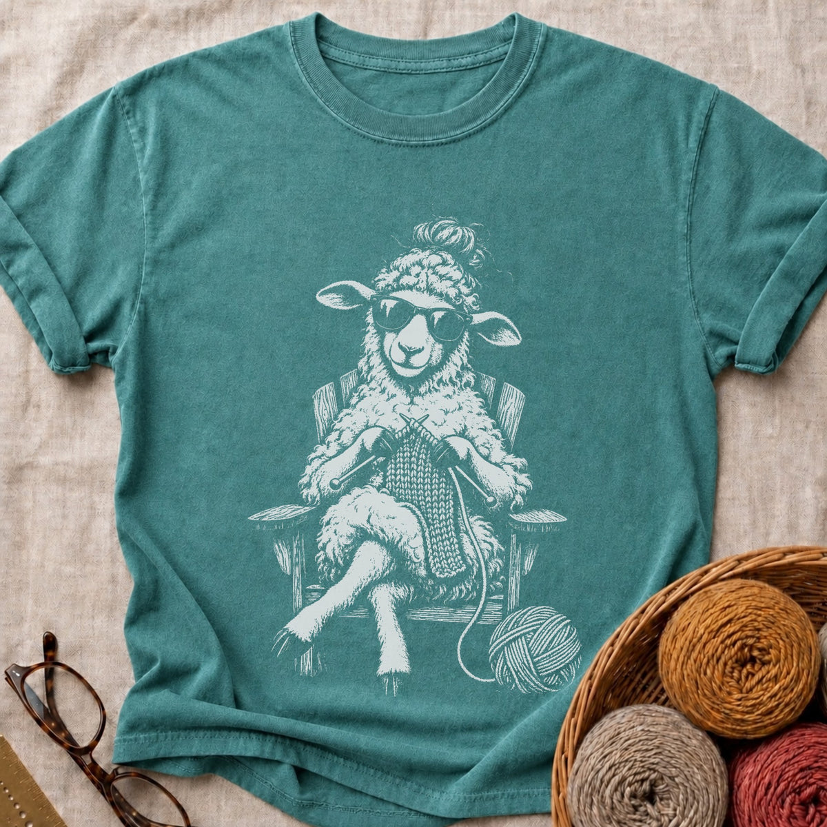 Knitting Sheep T-Shirt in Blue Spruce