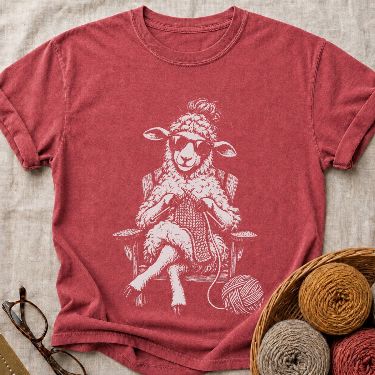 Knitting Sheep T-Shirt in Brick