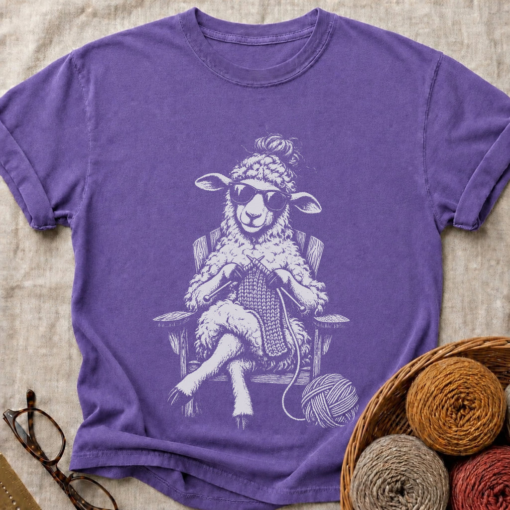 Knitting Sheep T-Shirt in Grape