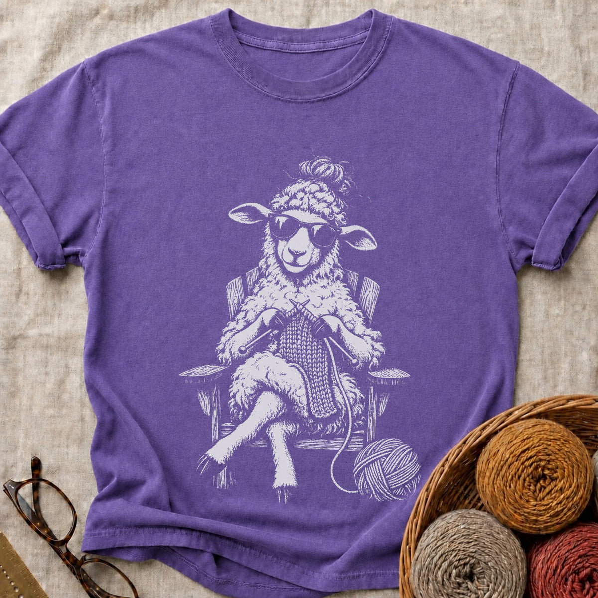 Knitting Sheep T-Shirt in Grape