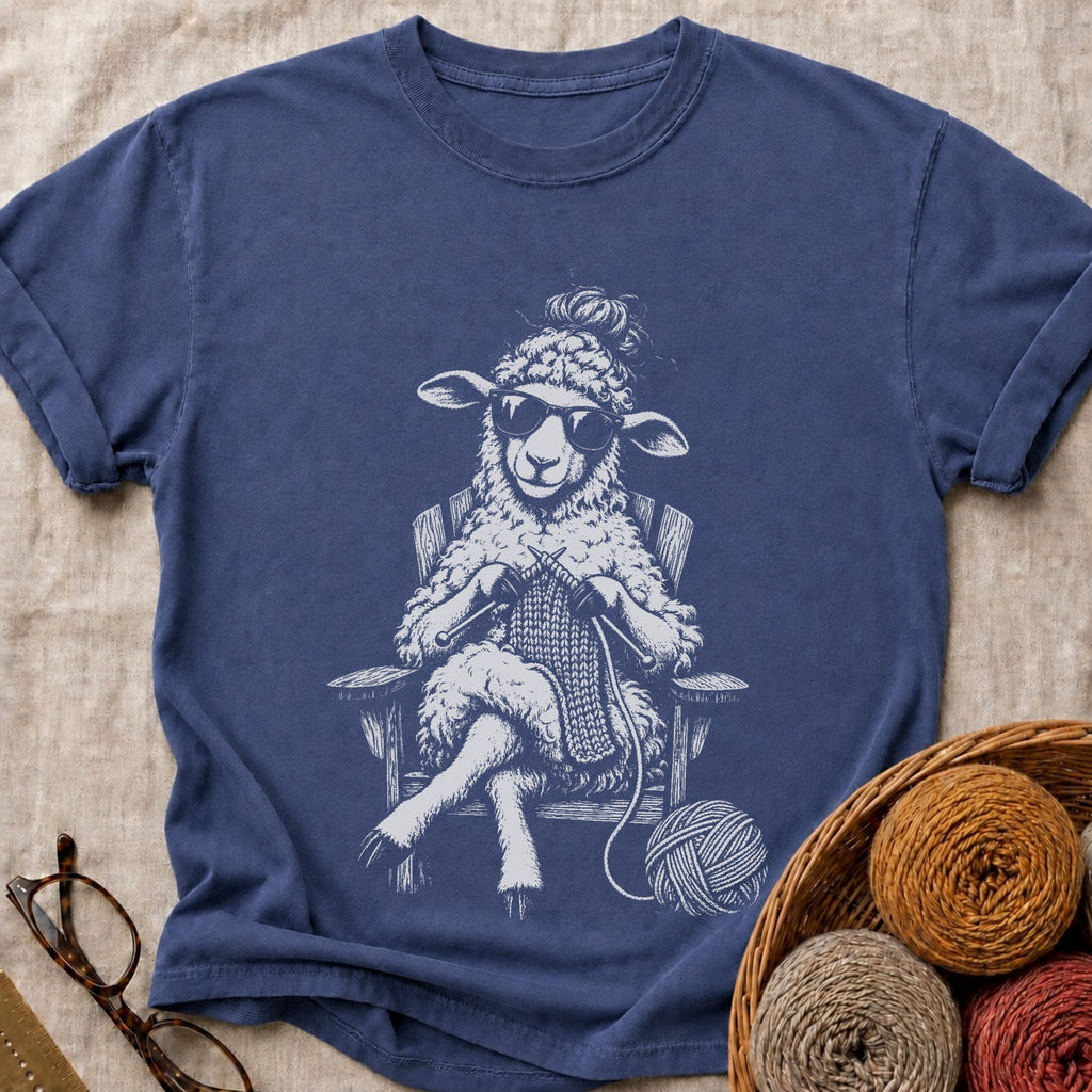 Knitting Sheep T-Shirt in True Navy