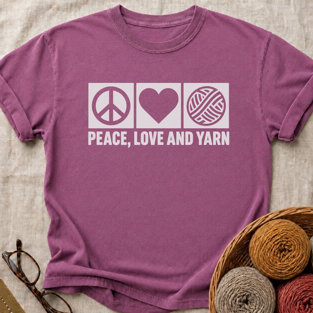 Peace Love Yarn T-Shirt in Berry