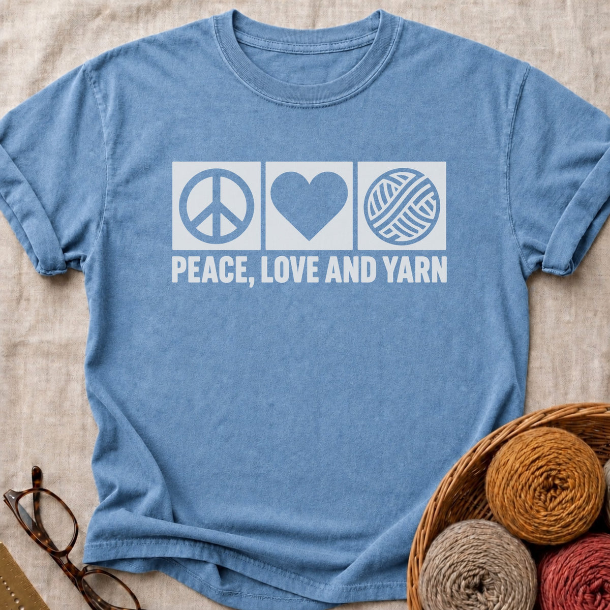 Peace Love Yarn T-Shirt in Blue Jean