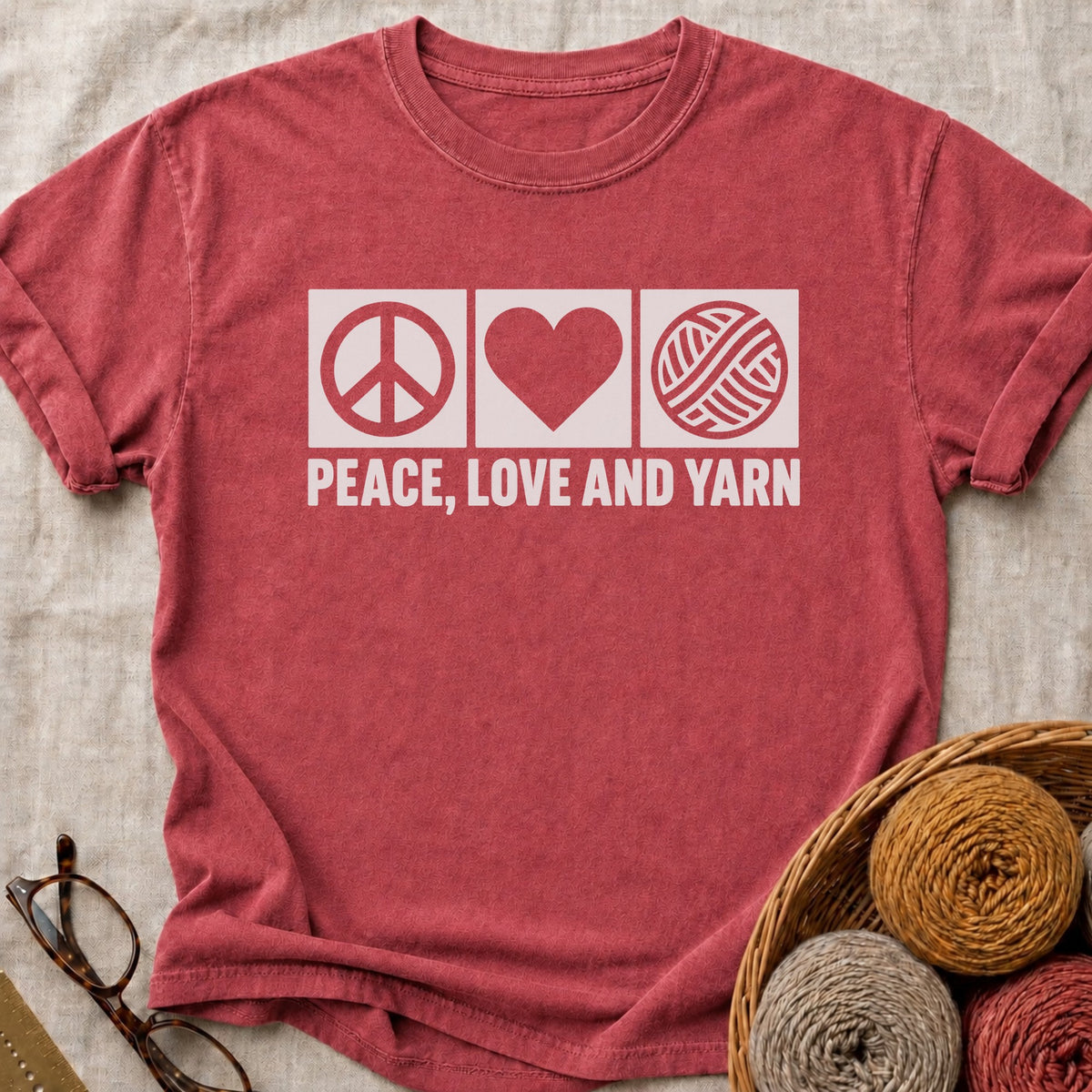 Peace Love Yarn T-Shirt in Brick