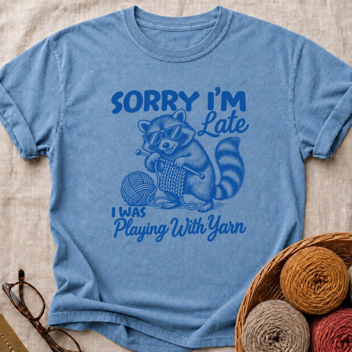 Playing With Yarn T-Shirt in Blue Jean
