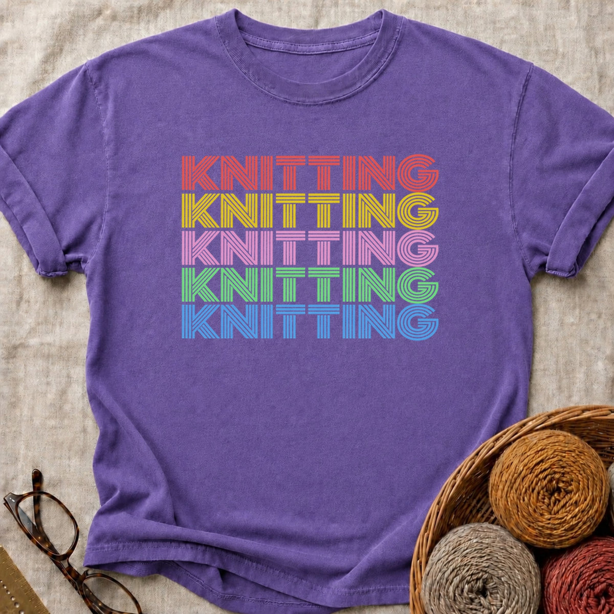 Rainbow Knitting T-Shirt in Grape