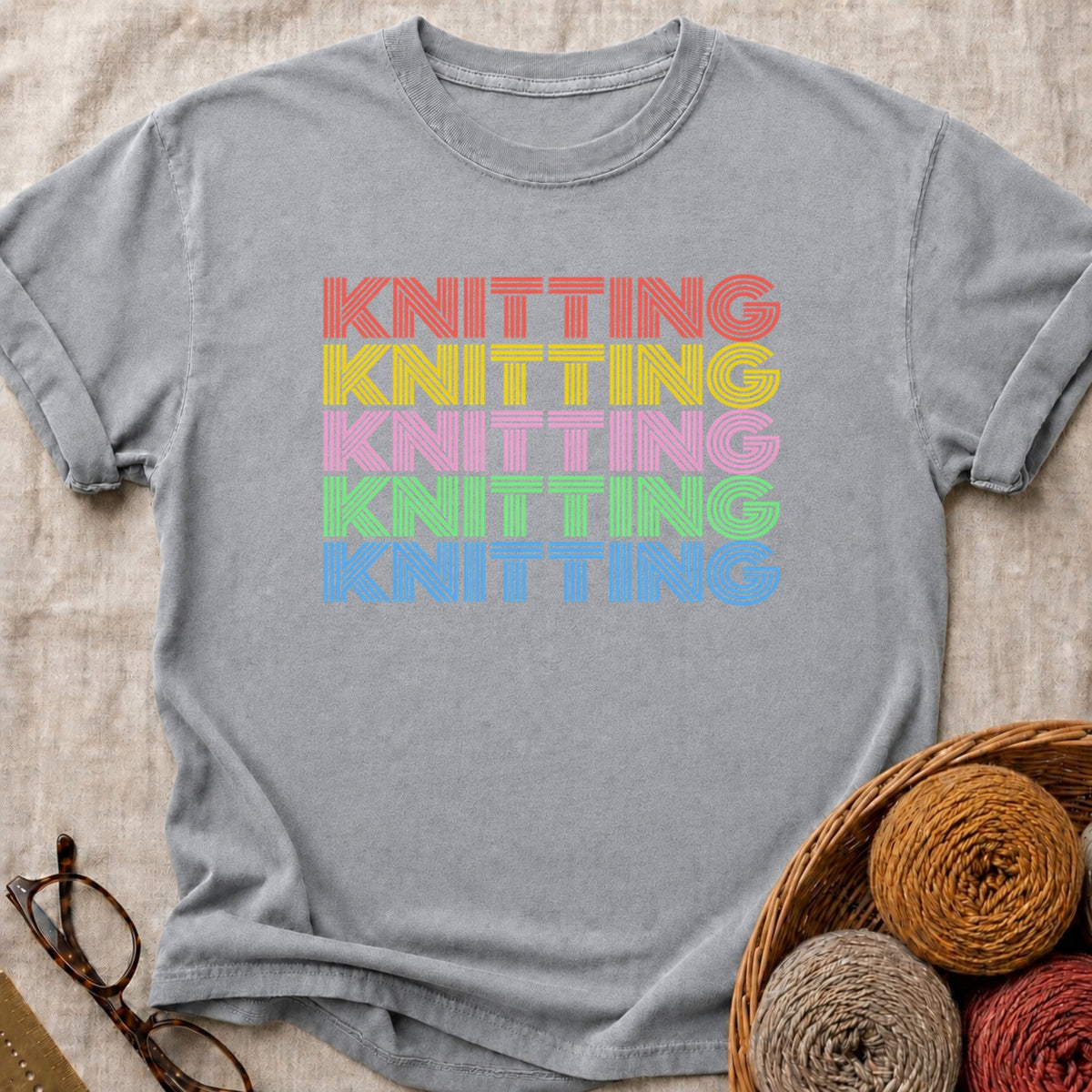 Rainbow Knitting T-Shirt in Grey