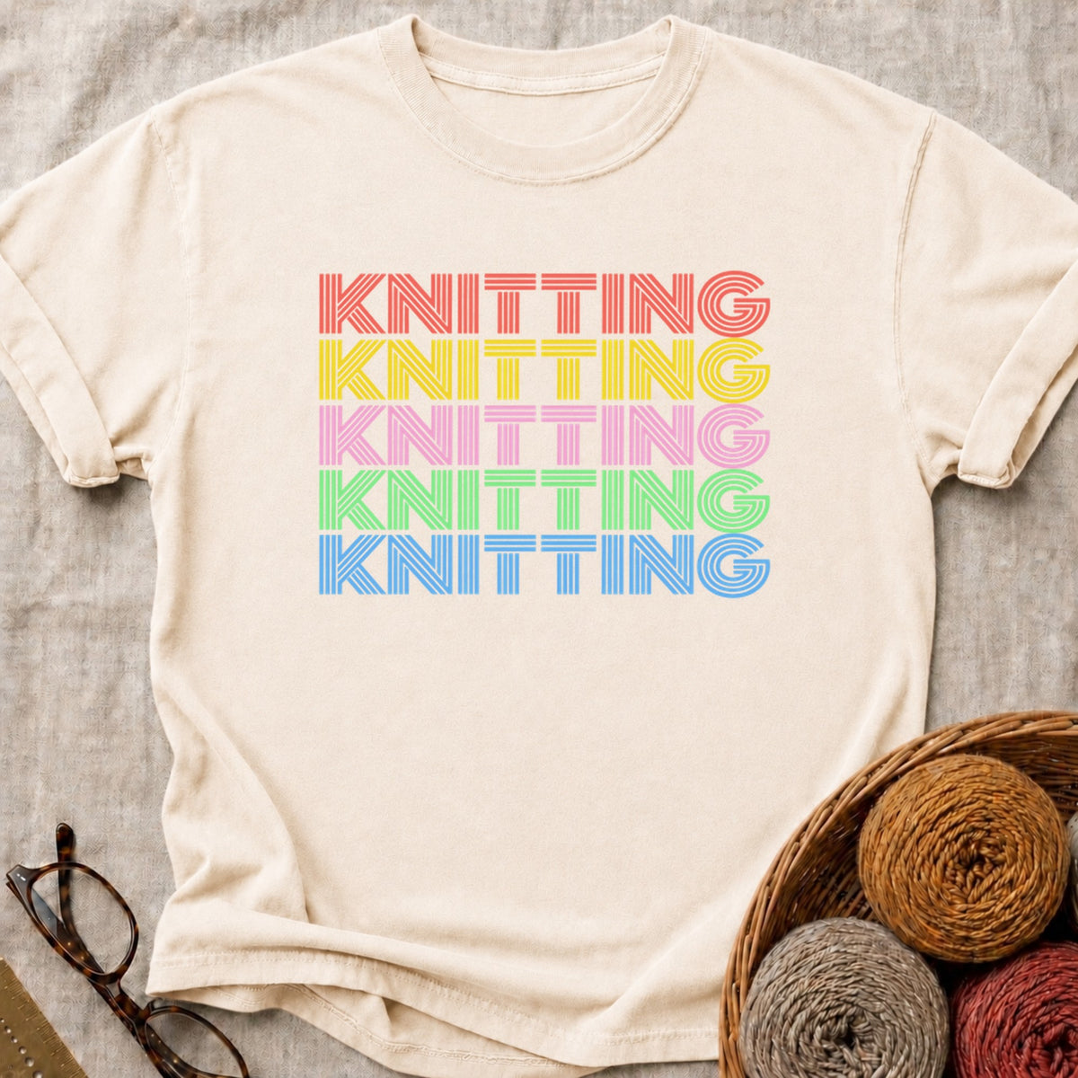 Rainbow Knitting T-Shirt in Ivory