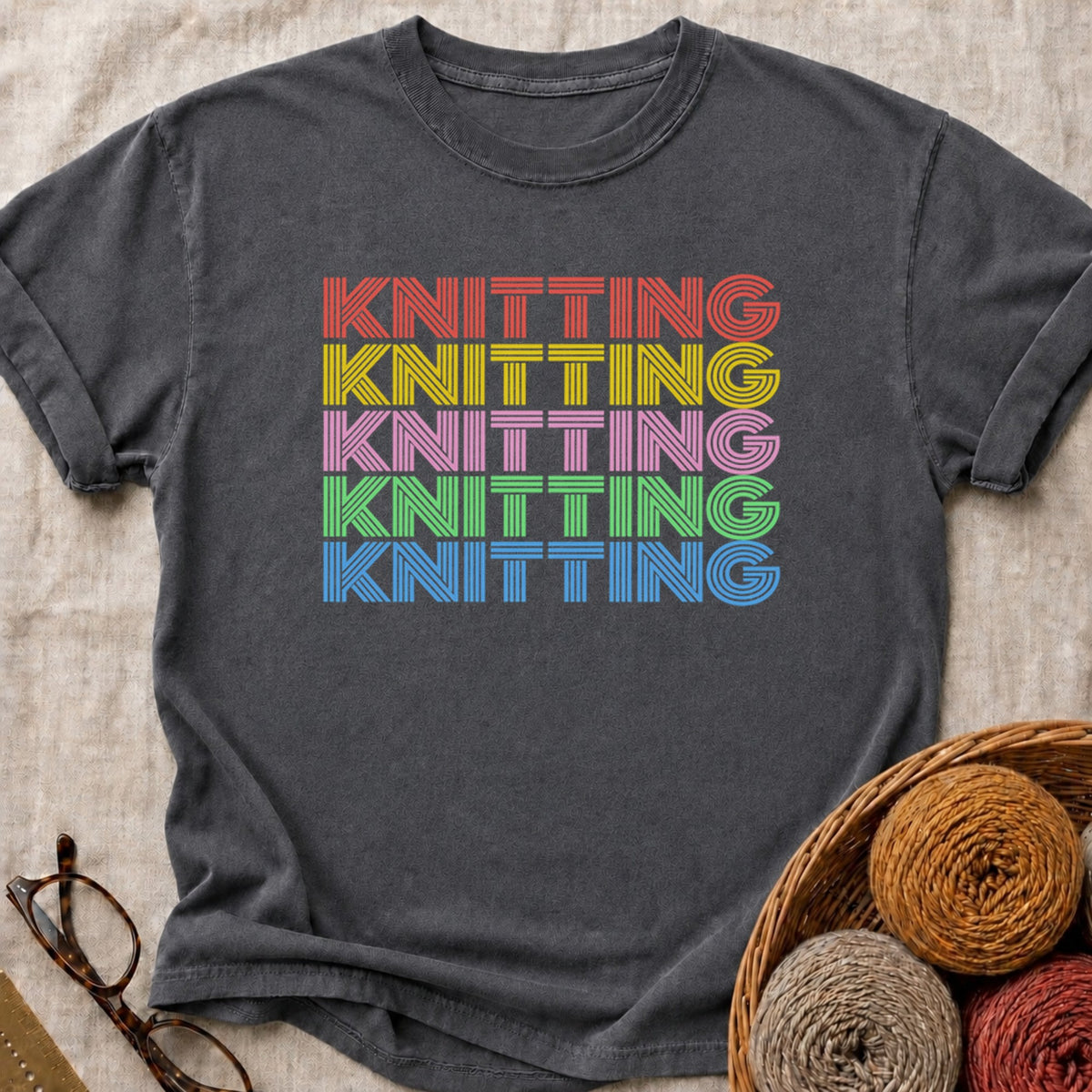 Rainbow Knitting T-Shirt in Pepper