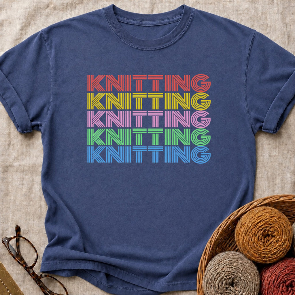 Rainbow Knitting T-Shirt in True Navy