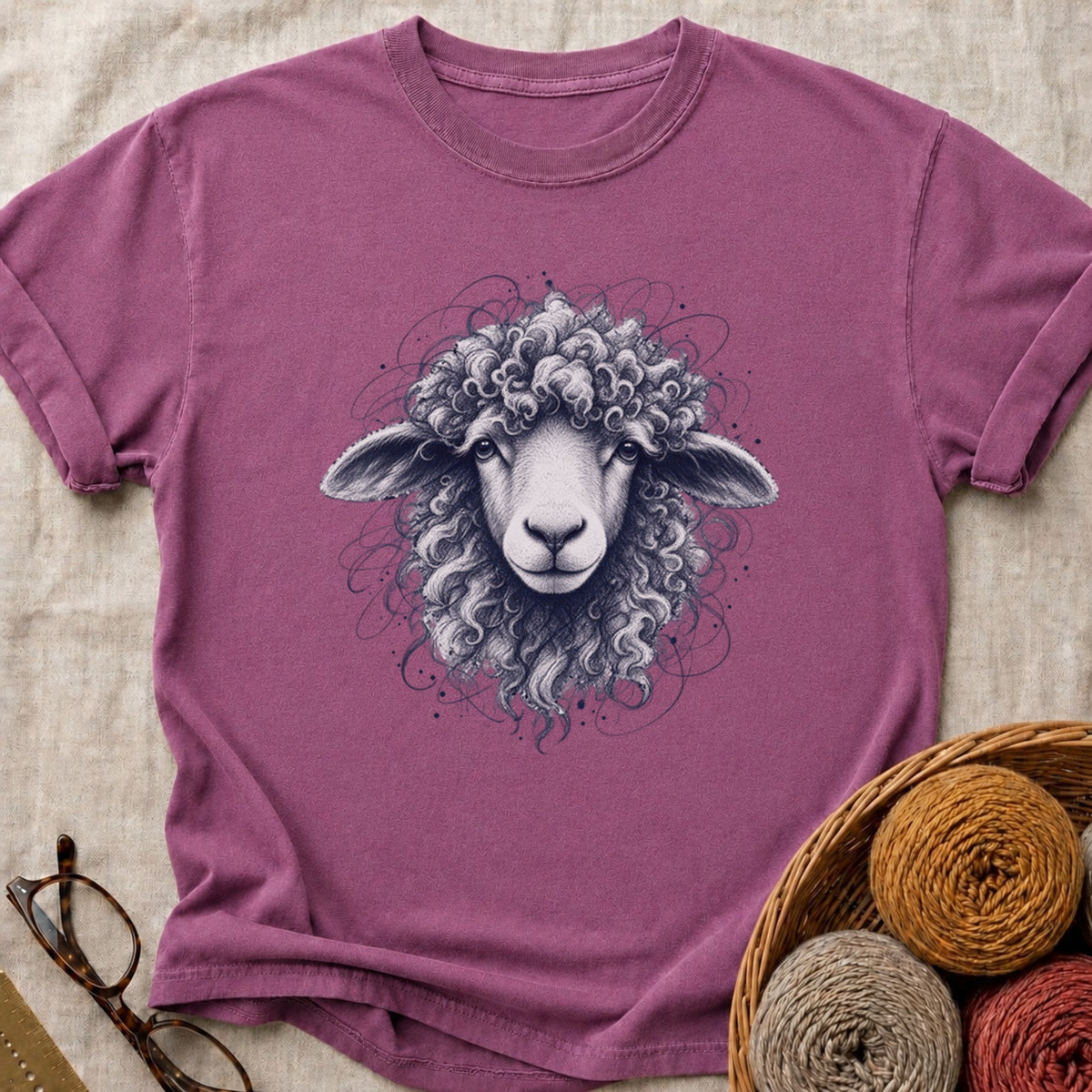 Swirl Sheep T-Shirt in Berry