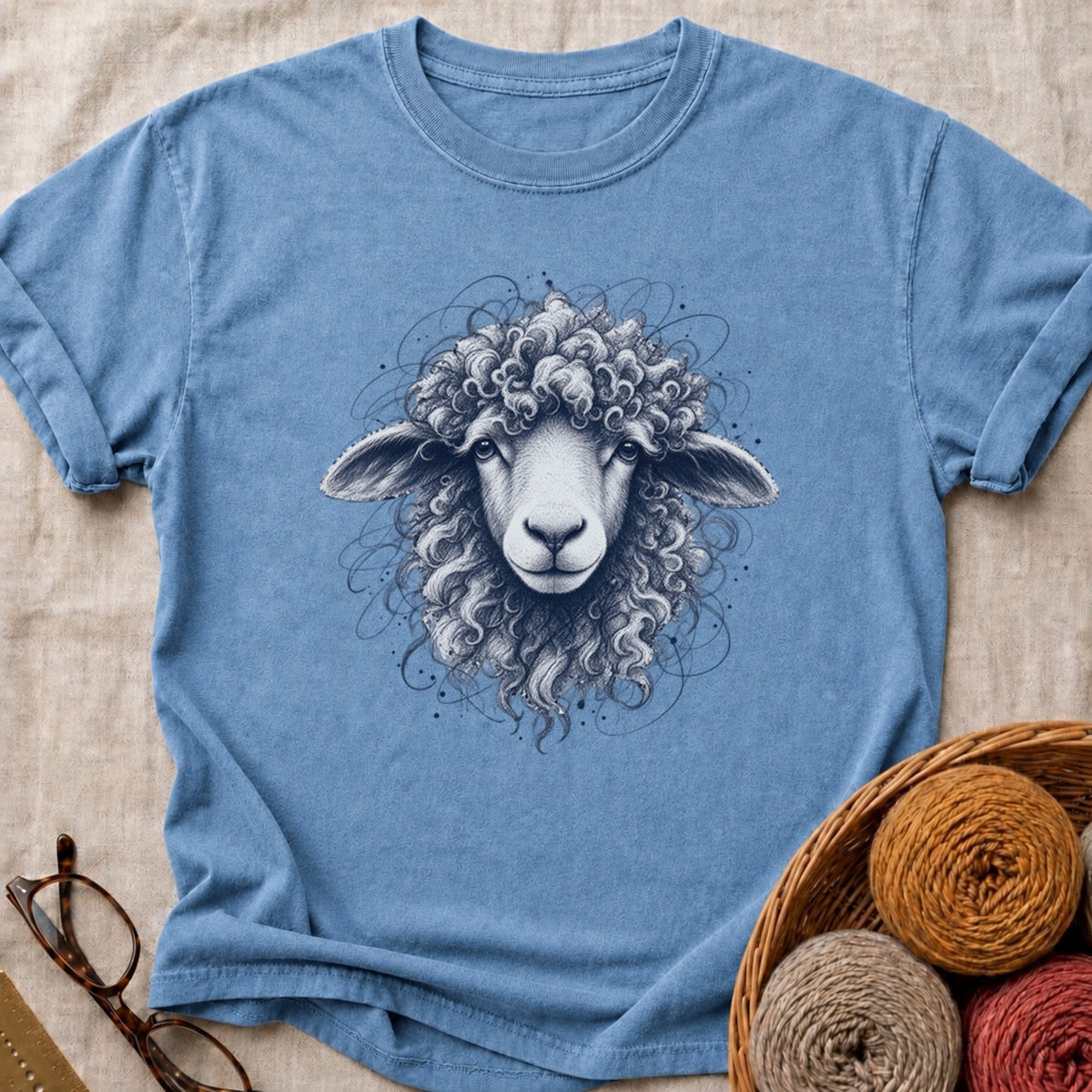 Swirl Sheep T-Shirt in Blue Jean
