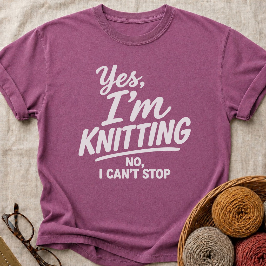 Yes Knitting T-Shirt in Berry