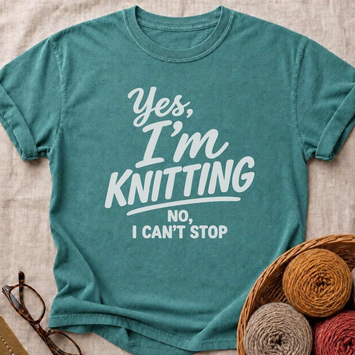 Yes Knitting T-Shirt in Blue Spruce