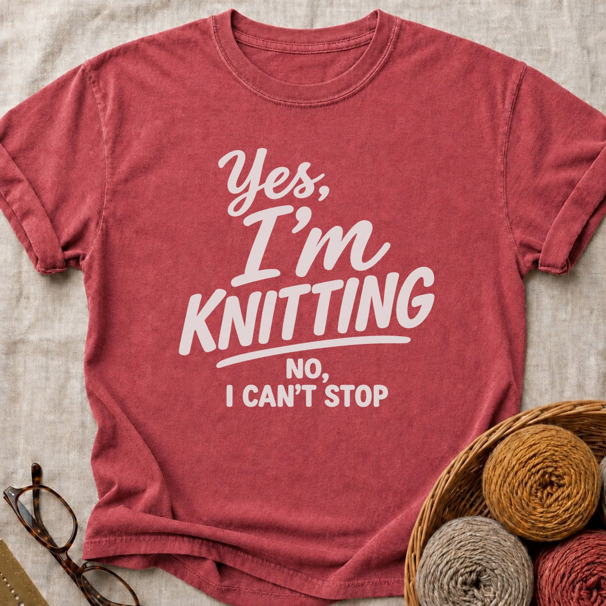Yes Knitting T-Shirt in Brick