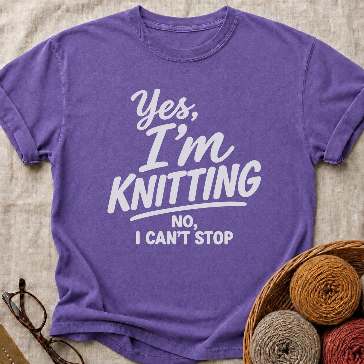 Yes Knitting T-Shirt in Grape